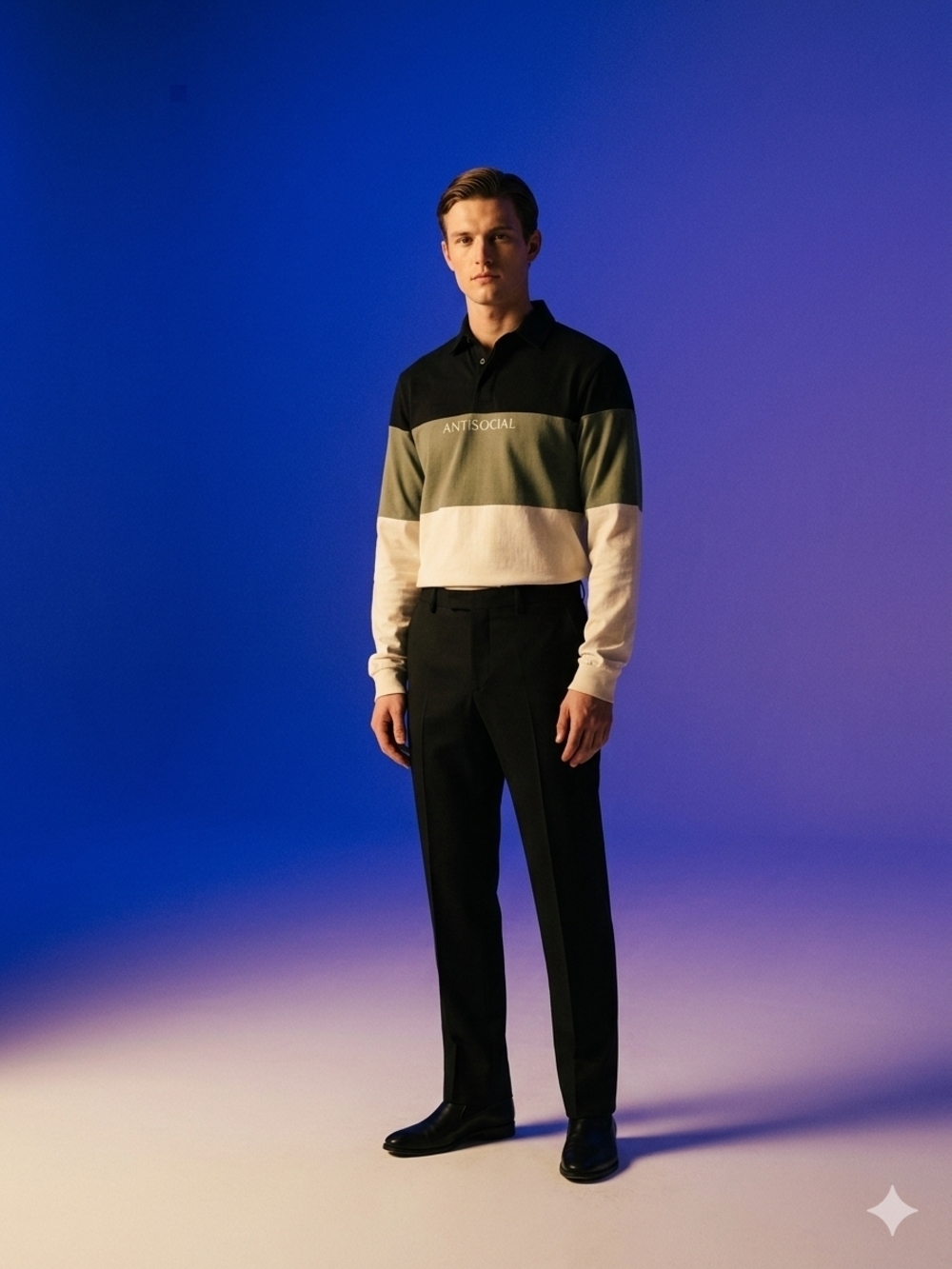 Antisocial Colorblock Rugby Polo - Black, Olive, Cream